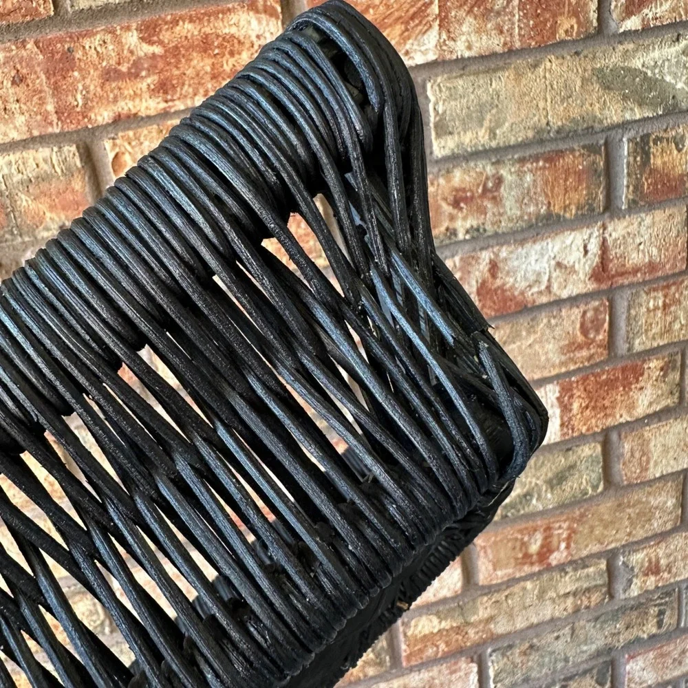 Black Woven Wicker Rectangular Serving Tray Basket with Handles Boho Decor